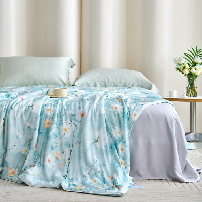 91家纺网 家纺一手货源 找家纺 好老表被业 2025新款亲肤舒适3D印花凉感丝夏被夏凉被空调被 似水流年