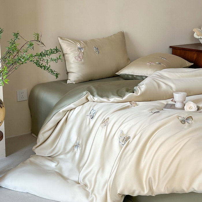 91家纺网 家纺一手货源 找家纺 2025新款奥地利60支兰精天丝蝴蝶套件-晨曦 晨曦-绿