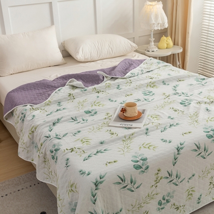 乐家毛巾被（工厂自产自销） 2025新款A类全棉六层纱印花毛巾被 尤加利