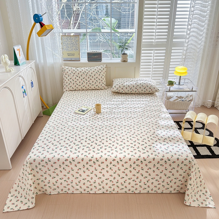 91家纺网 家纺一手货源 找家纺 吉象家纺 2025新款老粗布三件套-床单款 朵朵郁金香