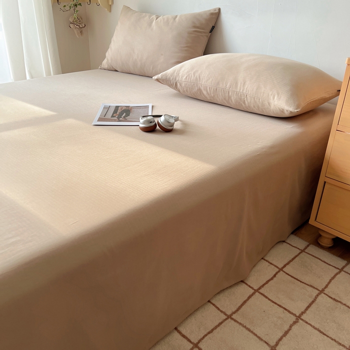 91家纺网 家纺一手货源 找家纺 蜜宿 2025新款A类全棉人字纹床单 床单：奶咖