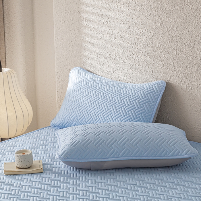 91家纺网 家纺一手货源 找家纺 欧邦 2025新款四季款纯色水洗棉夹棉床笠床垫保护罩-场景一 条格-天蓝