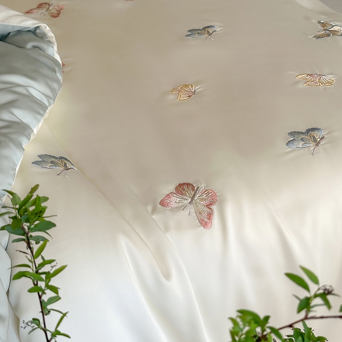 91家纺网 家纺一手货源 找家纺 2025新款奥地利60支兰精天丝蝴蝶套件-晨曦 晨曦-白