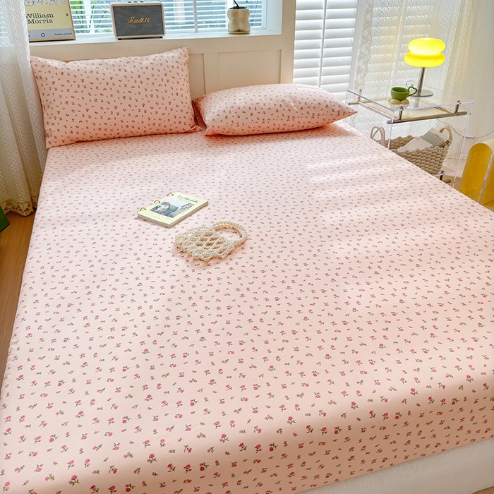 91家纺网 家纺一手货源 找家纺 2025新款老粗布三件套-床笠款 粉玫瑰