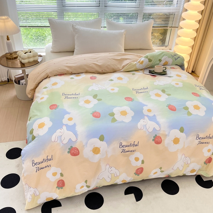 91家纺网 家纺一手货源 找家纺 依庭 2025新款全棉印花花卉款四件套单品系列-单被套 花蜜草莓