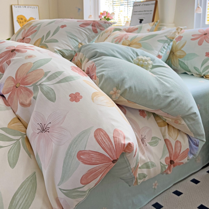 91家纺网 家纺一手货源 找家纺 依庭 2025新款全棉印花花卉款四件套单品系列-单被套 云裳花谷