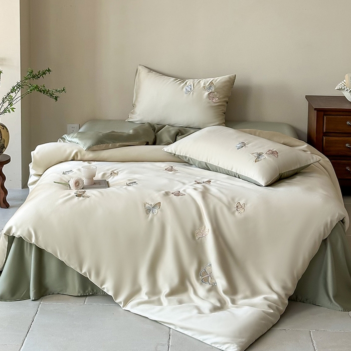 91家纺网 家纺一手货源 找家纺 2025新款奥地利60支兰精天丝蝴蝶套件-晨曦 晨曦-绿