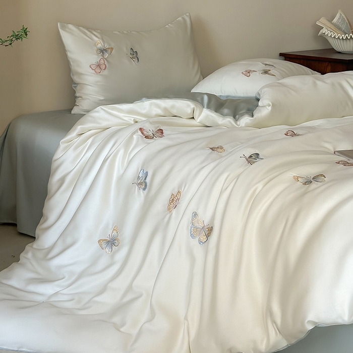 91家纺网 家纺一手货源 找家纺 2025新款奥地利60支兰精天丝蝴蝶套件-晨曦 晨曦-白