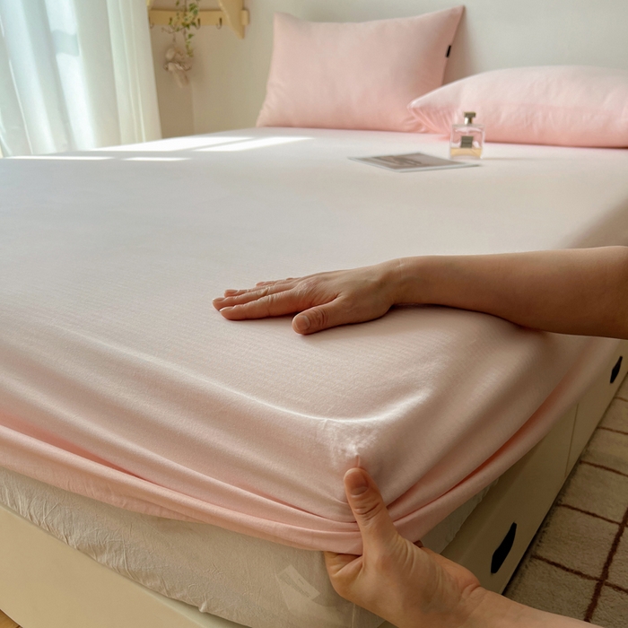 91家纺网 家纺一手货源 找家纺 蜜宿 2025新款A类全棉人字纹床笠（加高） 床笠：樱粉