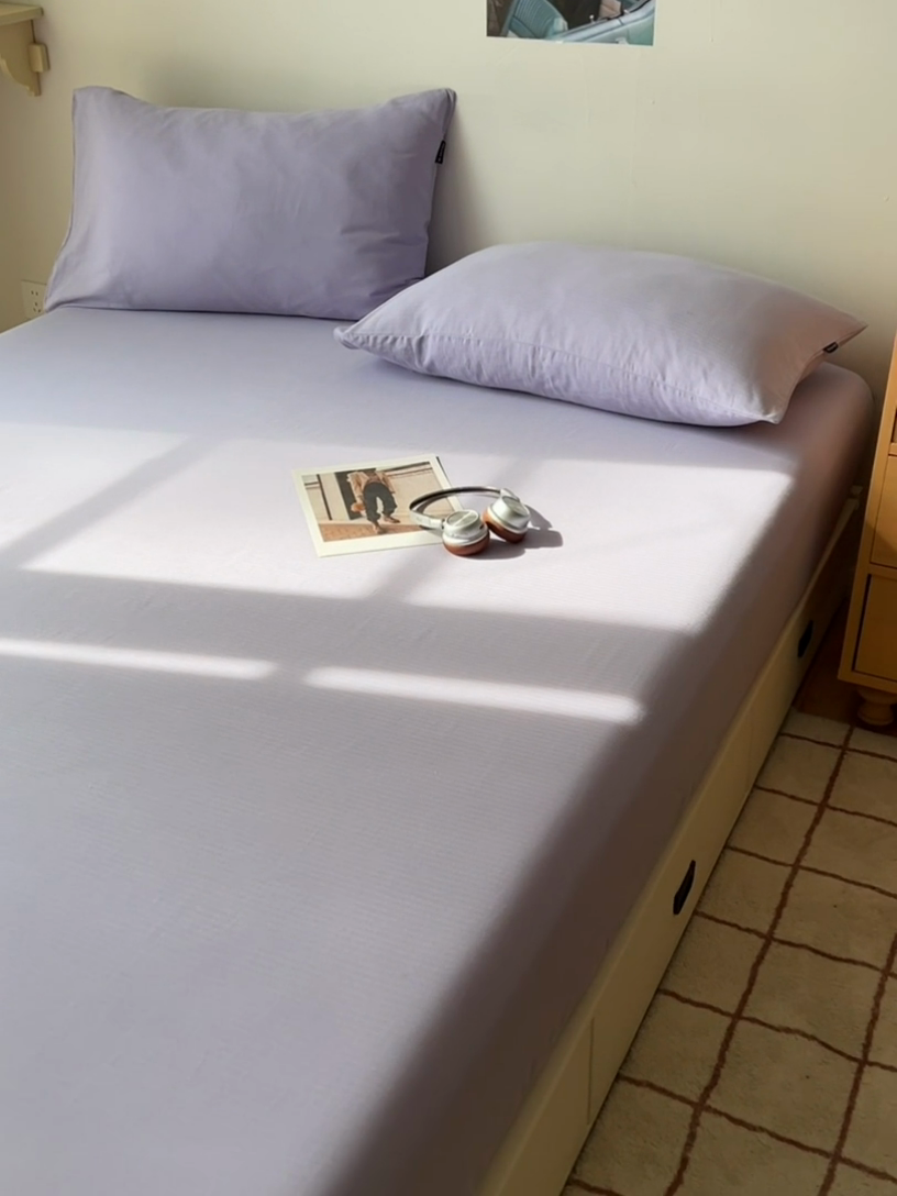 91家纺网 家纺一手货源 找家纺 蜜宿 2025新款A类全棉人字纹床笠（加高） 床笠：梦紫