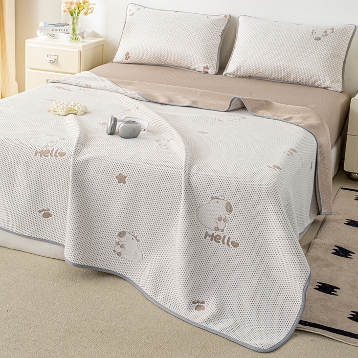 91家纺网 家纺一手货源 找家纺 梦初语 2025新款A类华夫格冰豆豆夏被子针织提花凉感夏凉被单双人空调被可机水洗 卡皮巴拉熊-卡其