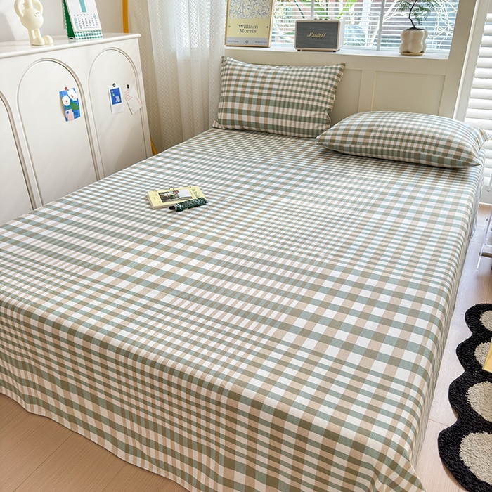 91家纺网 家纺一手货源 找家纺 吉象家纺 2025新款老粗布三件套-床单款 绿格