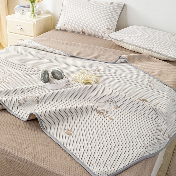 91家纺网 家纺一手货源 找家纺 梦初语 2025新款A类华夫格冰豆豆夏被子针织提花凉感夏凉被单双人空调被可机水洗 卡皮巴拉熊-卡其