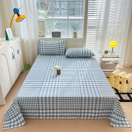 吉象家纺 2025新款老粗布三件套-床单款 蓝格