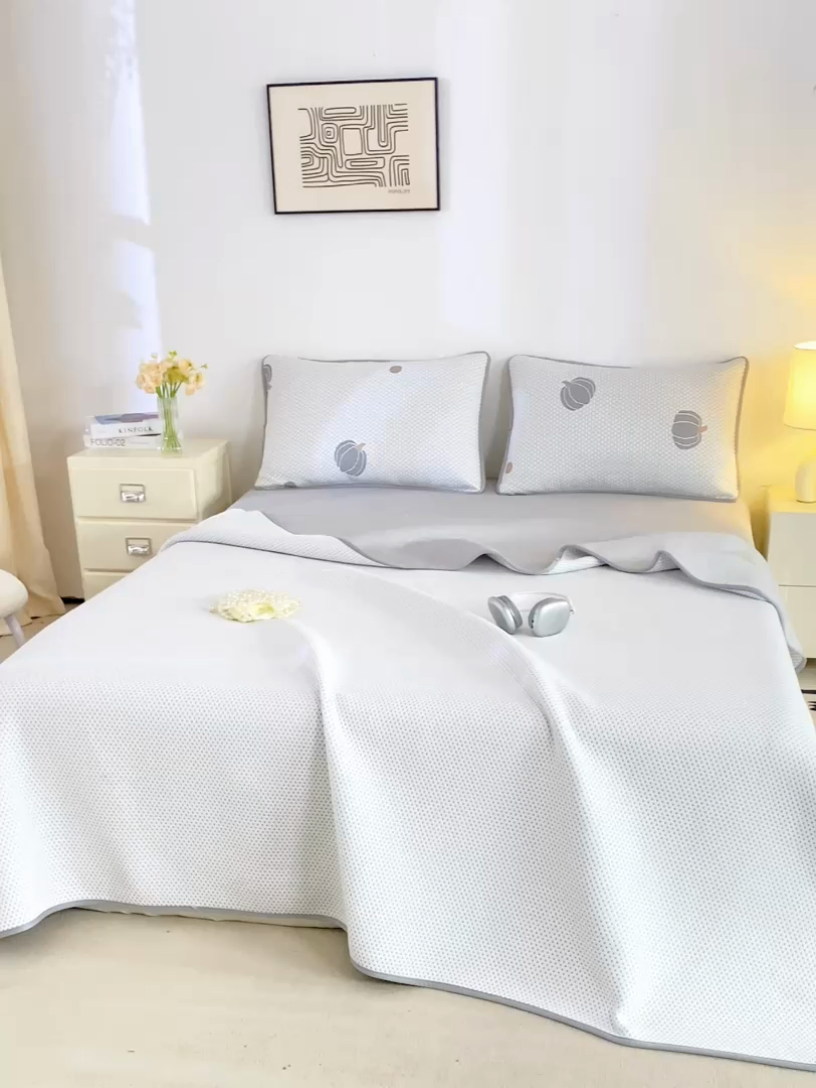 91家纺网 家纺一手货源 找家纺 梦初语 2025新款A类华夫格冰豆豆夏被子针织提花凉感夏凉被单双人空调被可机水洗 雅士灰