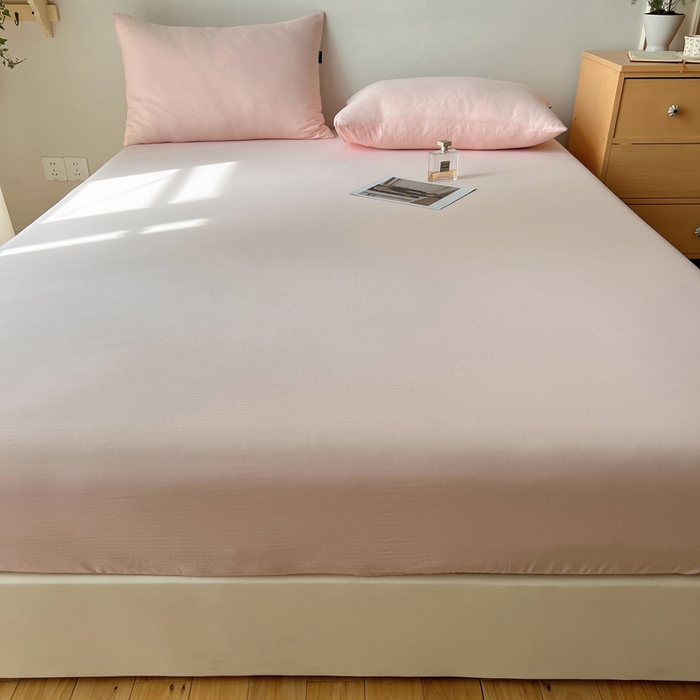 91家纺网 家纺一手货源 找家纺 蜜宿 2025新款A类全棉人字纹床笠（加高） 床笠：樱粉