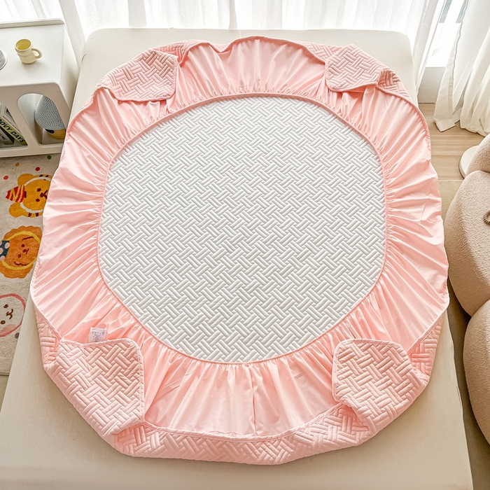 91家纺网 家纺一手货源 找家纺 欧邦 2025新款四季款纯色水洗棉夹棉床笠床垫保护罩-场景一 条格-粉玉