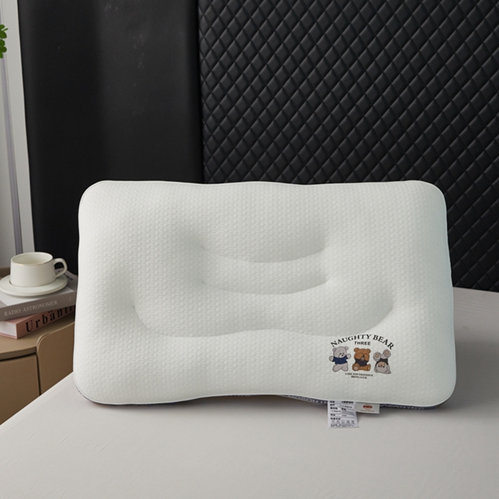 91家纺网 家纺一手货源 找家纺 （总）幸运草 2025新款三只小熊针织分区护颈枕 亲子舒睡枕头芯