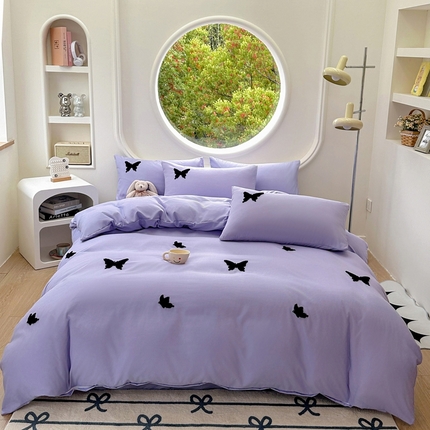 易展家居 2025新款加厚水洗棉四件套-蝴蝶 蝴蝶-紫