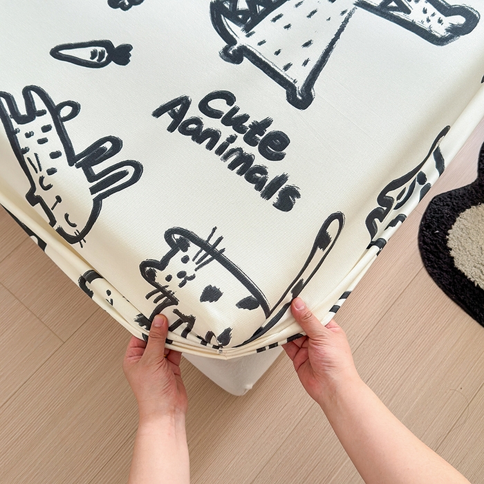 91家纺网 家纺一手货源 找家纺 2025新款老粗布三件套-床笠款 漫画家