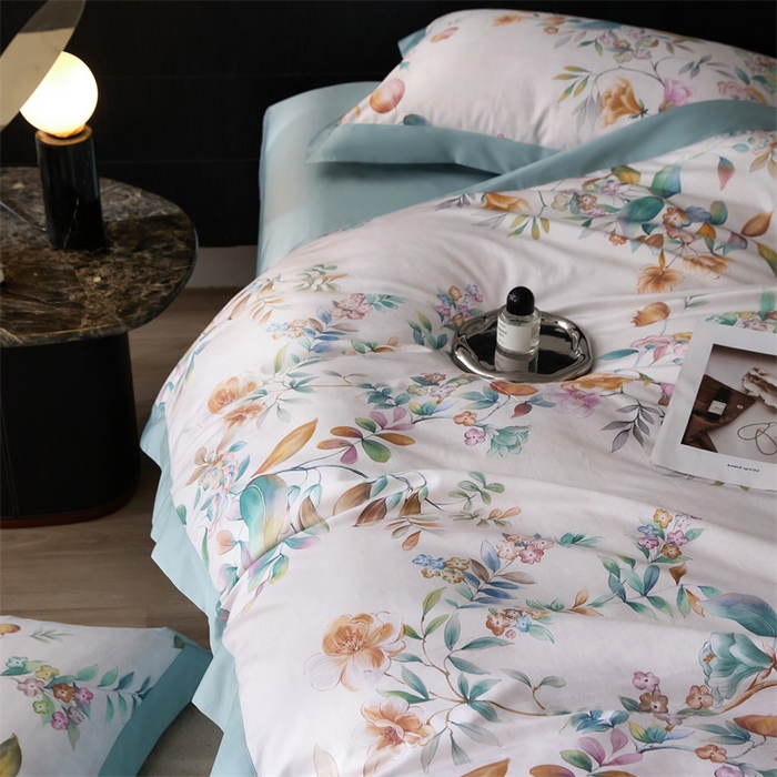 91家纺网 家纺一手货源 找家纺 宏羽纺家纺 2025年高支高密大版数码印花春夏新品 花家境-梦境绿