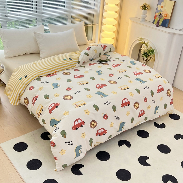 91家纺网 家纺一手货源 找家纺 依庭 2025新款全棉印花花卉款四件套单品系列-单被套 恐龙游记