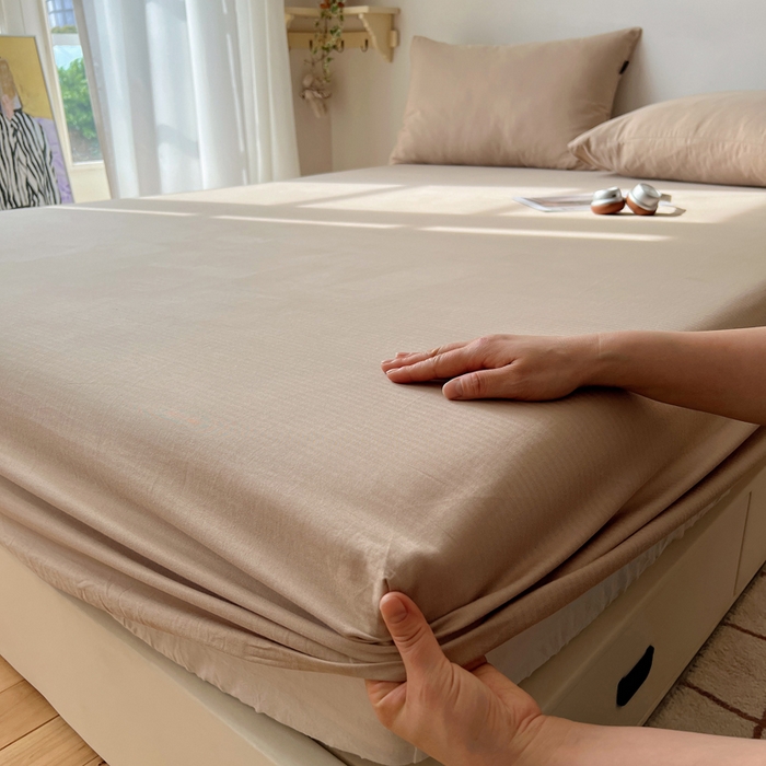 91家纺网 家纺一手货源 找家纺 蜜宿 2025新款A类全棉人字纹床笠（加高） 床笠：奶咖