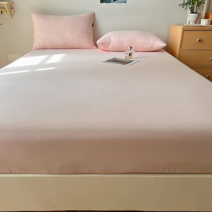 91家纺网 家纺一手货源 找家纺 蜜宿 2025新款A类全棉人字纹床笠（加高） 床笠：樱粉