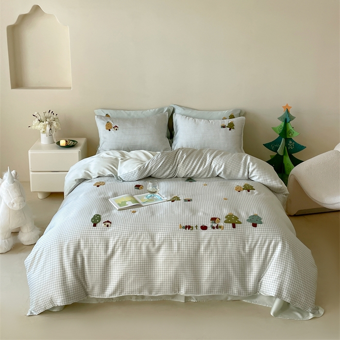 91家纺网 家纺一手货源 找家纺 （总）2025新款60S兰精天丝卡通毛巾绣四件套-暗合款