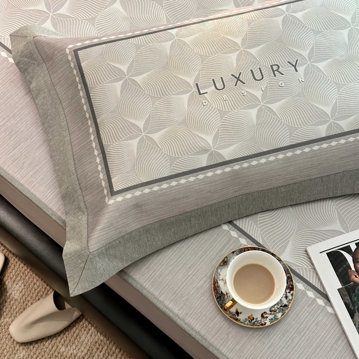 91家纺网 家纺一手货源 找家纺 JUICY 橘滋家纺 2025新款夏日高端轻奢数码冰丝奢简高级凉席床笠 伯爵