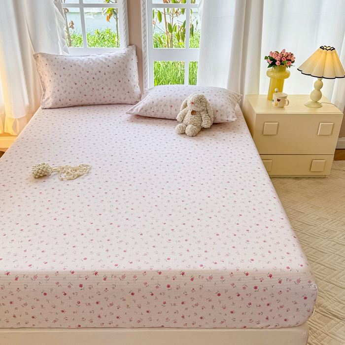 91家纺网 家纺一手货源 找家纺 2025新款老粗布三件套-床笠款 花遇