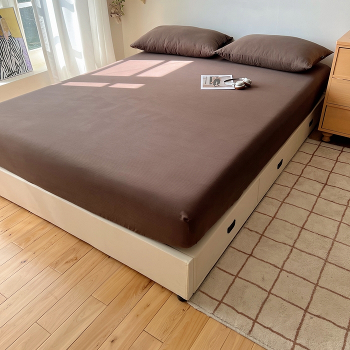 91家纺网 家纺一手货源 找家纺 蜜宿 2025新款A类全棉人字纹床笠（加高） 床笠：深棕