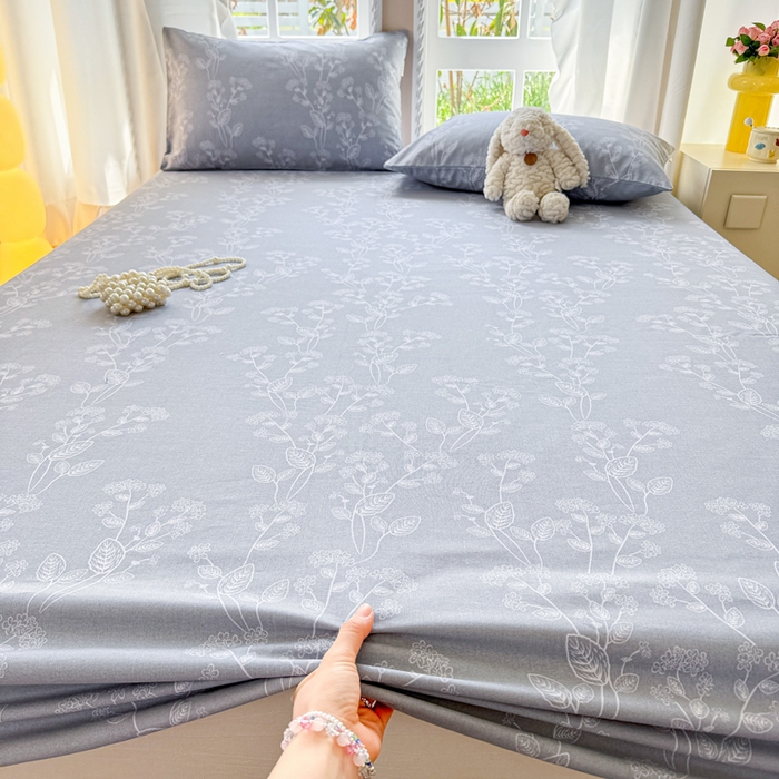 91家纺网 家纺一手货源 找家纺 2025新款老粗布三件套-床笠款 叶相思