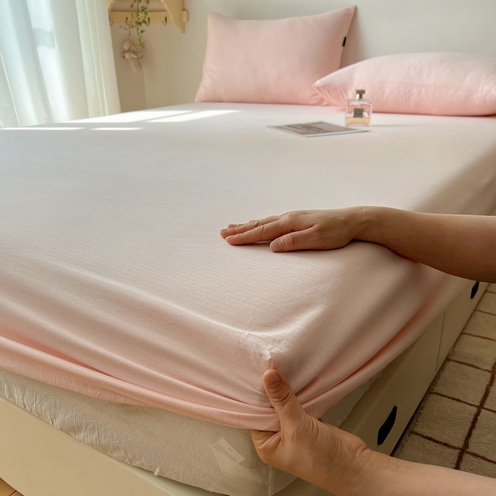 91家纺网 家纺一手货源 找家纺 蜜宿 2025新款A类全棉人字纹床笠（加高） 床笠：樱粉