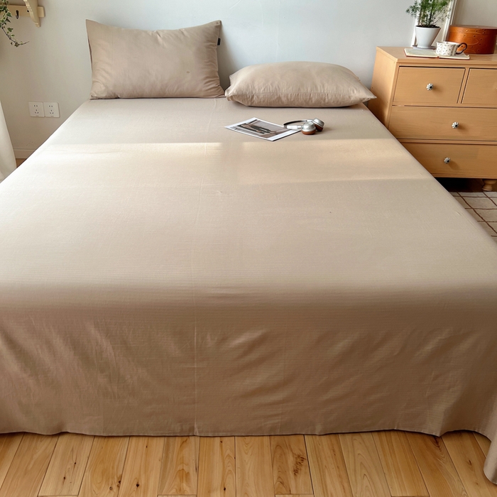 91家纺网 家纺一手货源 找家纺 蜜宿 2025新款A类全棉人字纹床单 床单：奶咖