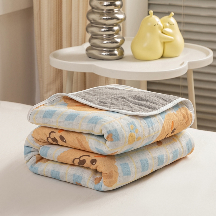 91家纺网 家纺一手货源 找家纺 乐家毛巾被（工厂自产自销） 2025新款A类全棉六层纱印花毛巾被 黄油小熊