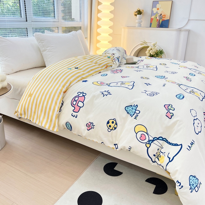 91家纺网 家纺一手货源 找家纺 依庭 2025新款全棉印花花卉款四件套单品系列-单被套 蜡笔恐龙