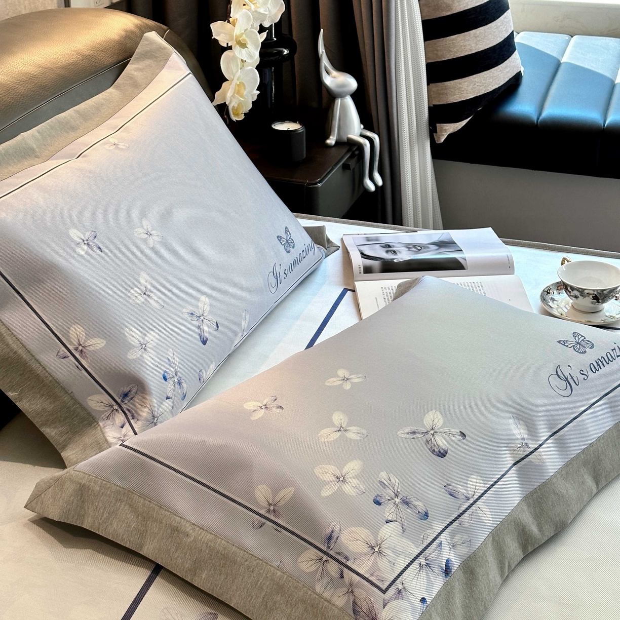 91家纺网 家纺一手货源 找家纺 JUICY 橘滋家纺 2025新款夏日高端轻奢数码冰丝奢简高级凉席床笠 爱琴海微风