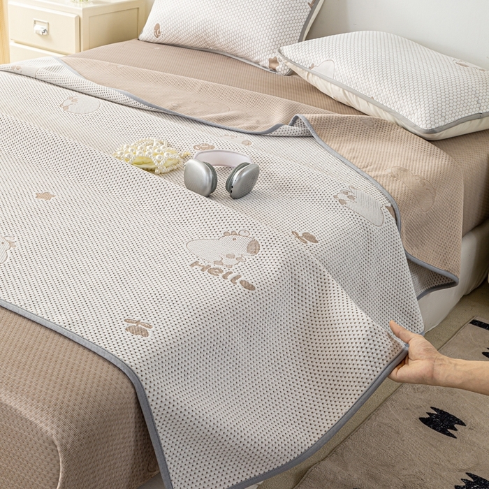 91家纺网 家纺一手货源 找家纺 梦初语 2025新款A类华夫格冰豆豆夏被子针织提花凉感夏凉被单双人空调被可机水洗 卡皮巴拉熊-卡其