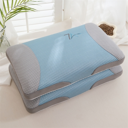 织布人 2025新款荞麦枕夏季凉感枕7A级凉感防出汗夏凉枕成人家用颈椎硬枕 夏凉豆豆7A护颈款-蓝色荞麦枕