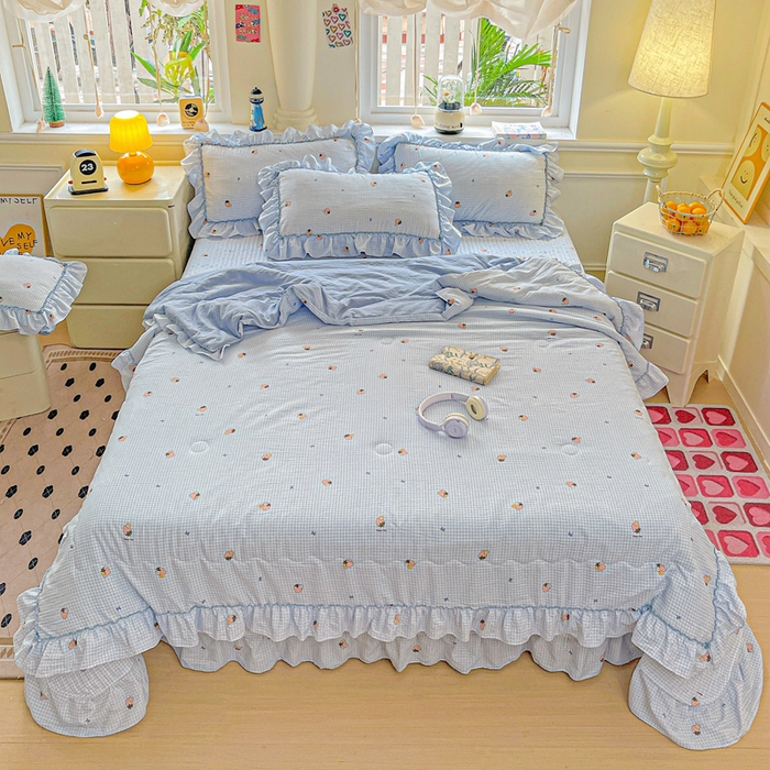 91家纺网 家纺一手货源 找家纺 （总）富米莱（原臻工厂） 2025新款云感亲肤棉床盖床裙夏凉被空调被四件套-仙美密拷花边