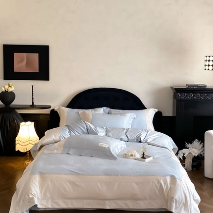 2025新款高支数提花绣花四件套-“伊莎贝尔”系列 伊莎贝尔-天空蓝