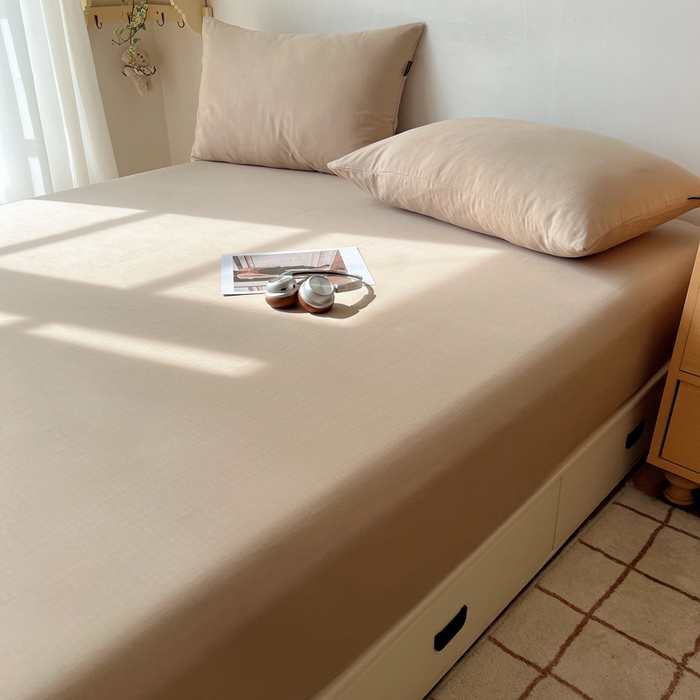 91家纺网 家纺一手货源 找家纺 蜜宿 2025新款A类全棉人字纹床笠（加高） 床笠：奶咖