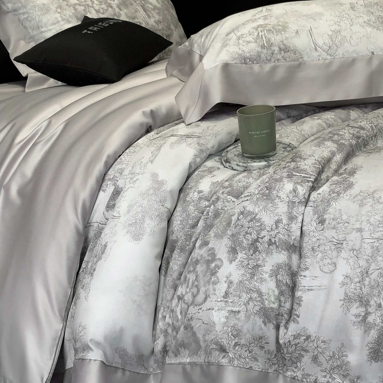 91家纺网 家纺一手货源 找家纺 2025年高支高密长绒棉专版活性数码印花系列四件套【券后控价——券后不低于378】 丽奥娜-杏子灰