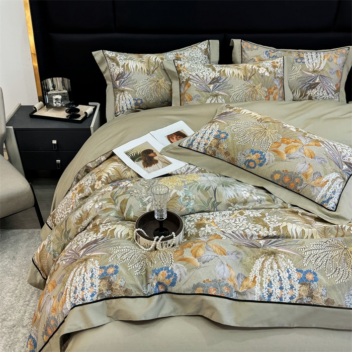 91家纺网 家纺一手货源 找家纺 宏羽纺家纺 2025年高支高密大版数码印花春夏新品 秘境-抹茶