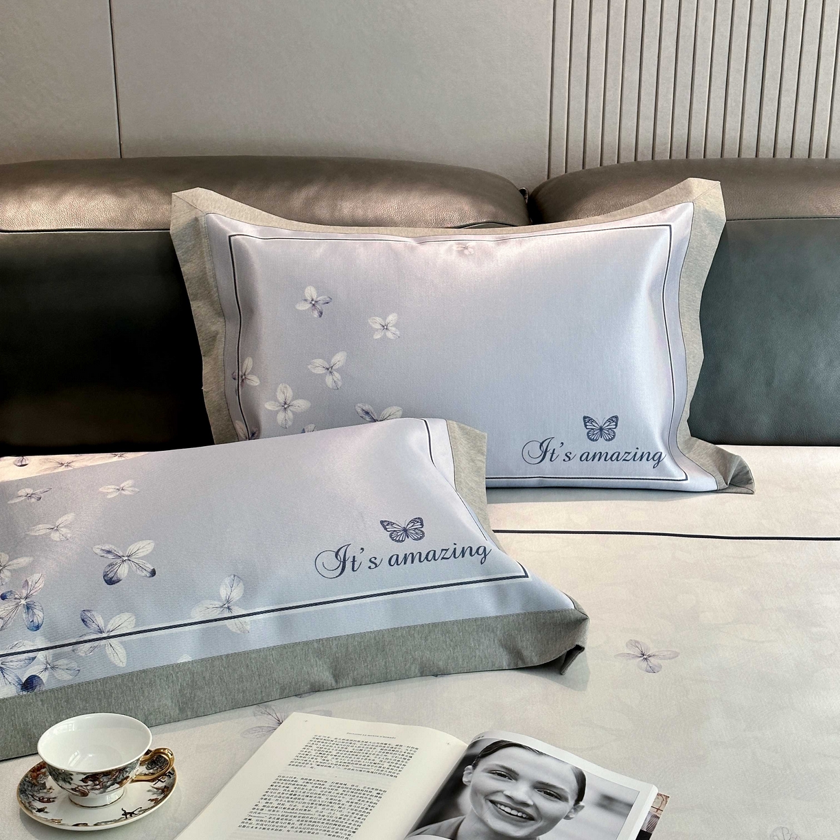 91家纺网 家纺一手货源 找家纺 JUICY 橘滋家纺 2025新款夏日高端轻奢数码冰丝奢简高级凉席床笠 爱琴海微风