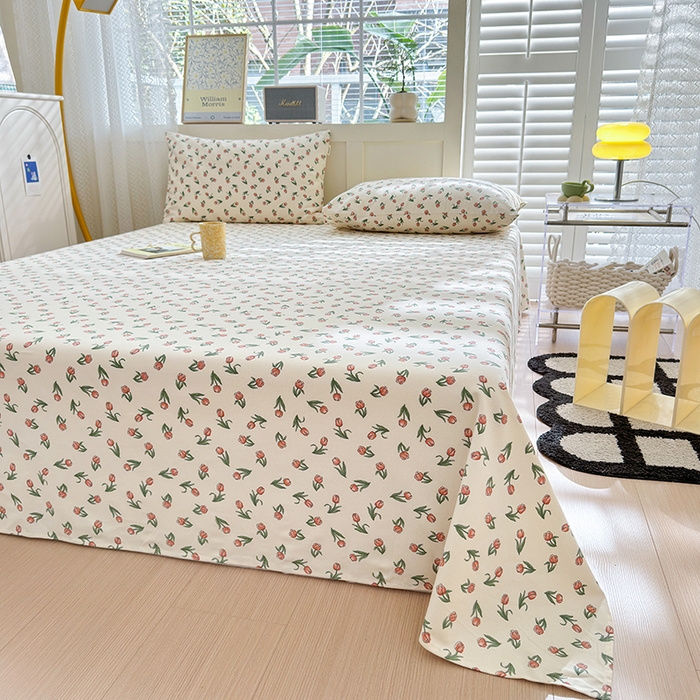 91家纺网 家纺一手货源 找家纺 吉象家纺 2025新款老粗布三件套-床单款 朵朵郁金香