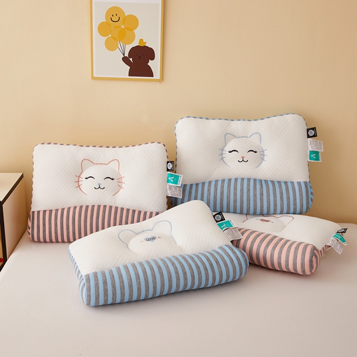 91家纺网 家纺一手货源 找家纺 （总）幸运草 2025新款针织可爱猫耳朵反牵引颈椎枕头  学生宿舍枕芯