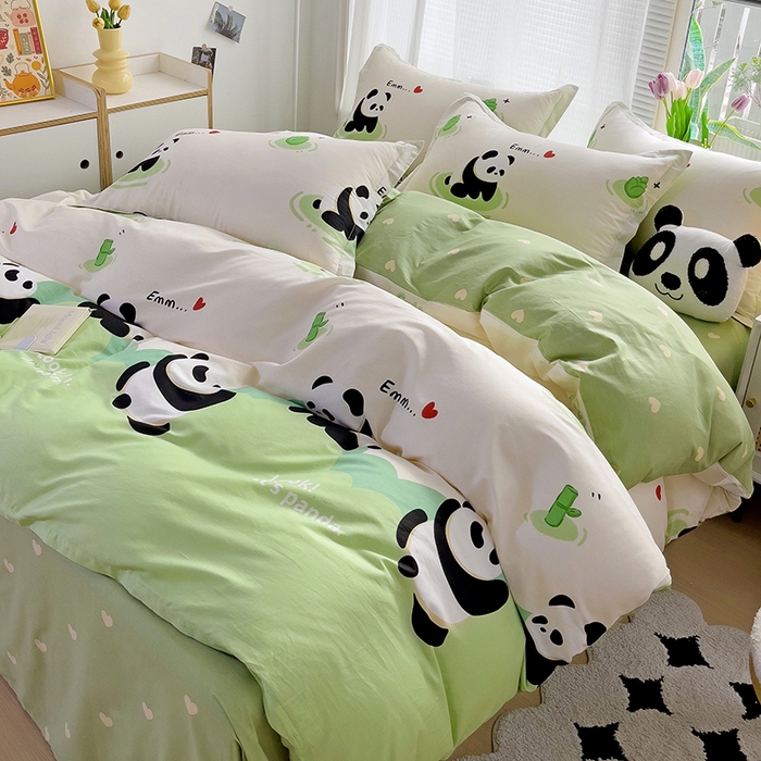 91家纺网 家纺一手货源 找家纺 依庭 2025新款全棉印花花卉款四件套单品系列-单被套 熊猫乐园