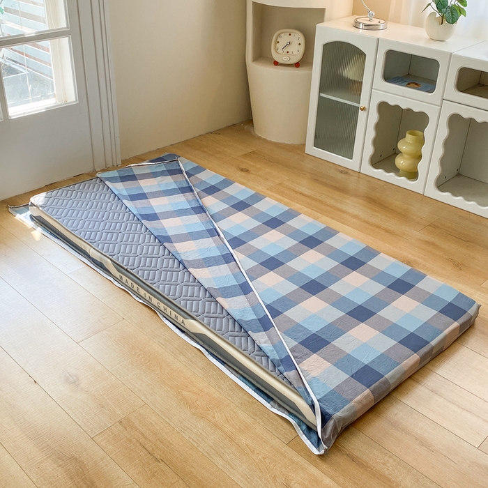 91家纺网 家纺一手货源 找家纺 凌云家纺 2025新款A类全棉水洗棉床垫套 英伦格蓝